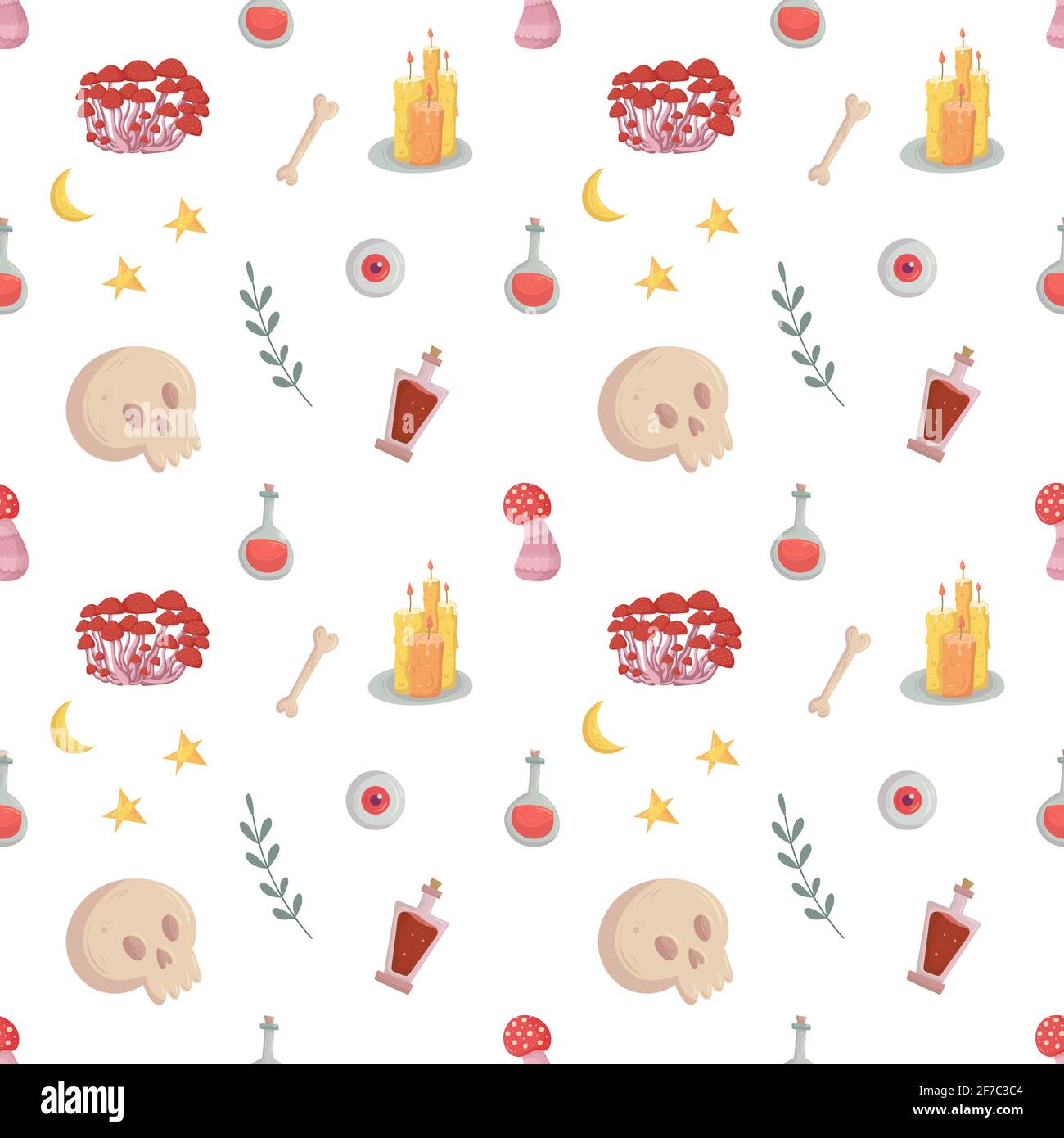 Witch seamless pattern with esoteric tools for fabric Stock Vector