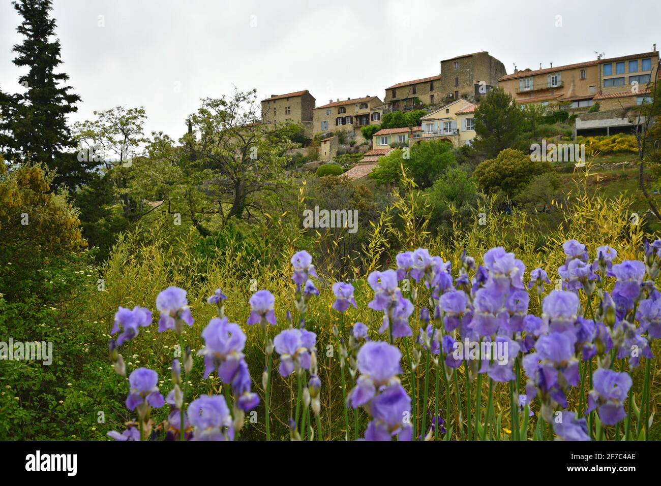 Landscape with scenic view of Grambois a picturesque village with Provençal architecture in Provence-Alpes-Côte d'Azur, Vaucluse, France. Stock Photo