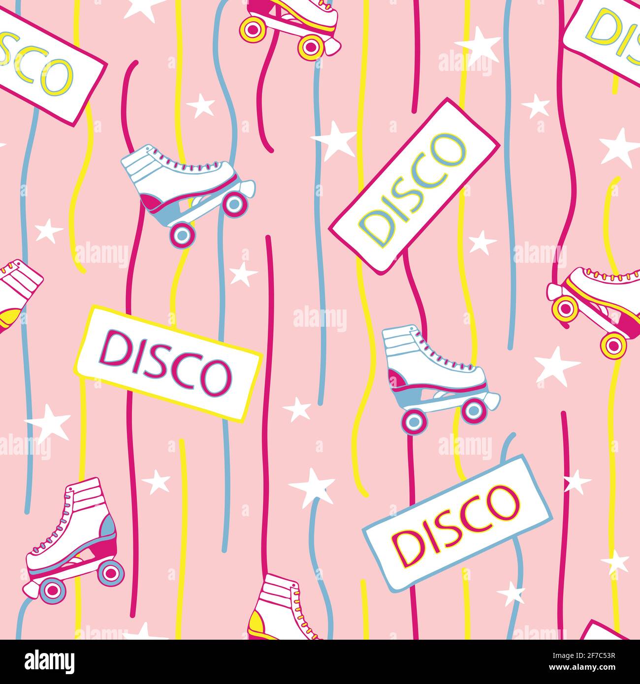 Seamless vector pattern with roller skates on pink background. Retro party  wallpaper design with neon colours. Vintage disco repeat art Stock Vector  Image & Art - Alamy