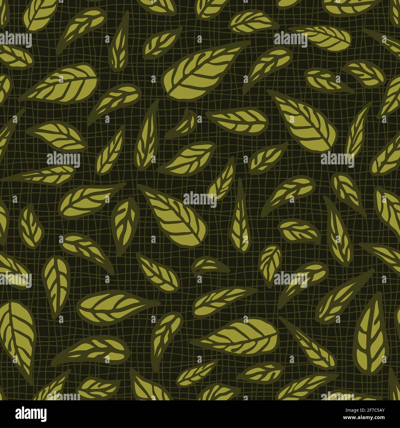 Seamless vector pattern with leaves on dark green background. Textured ...