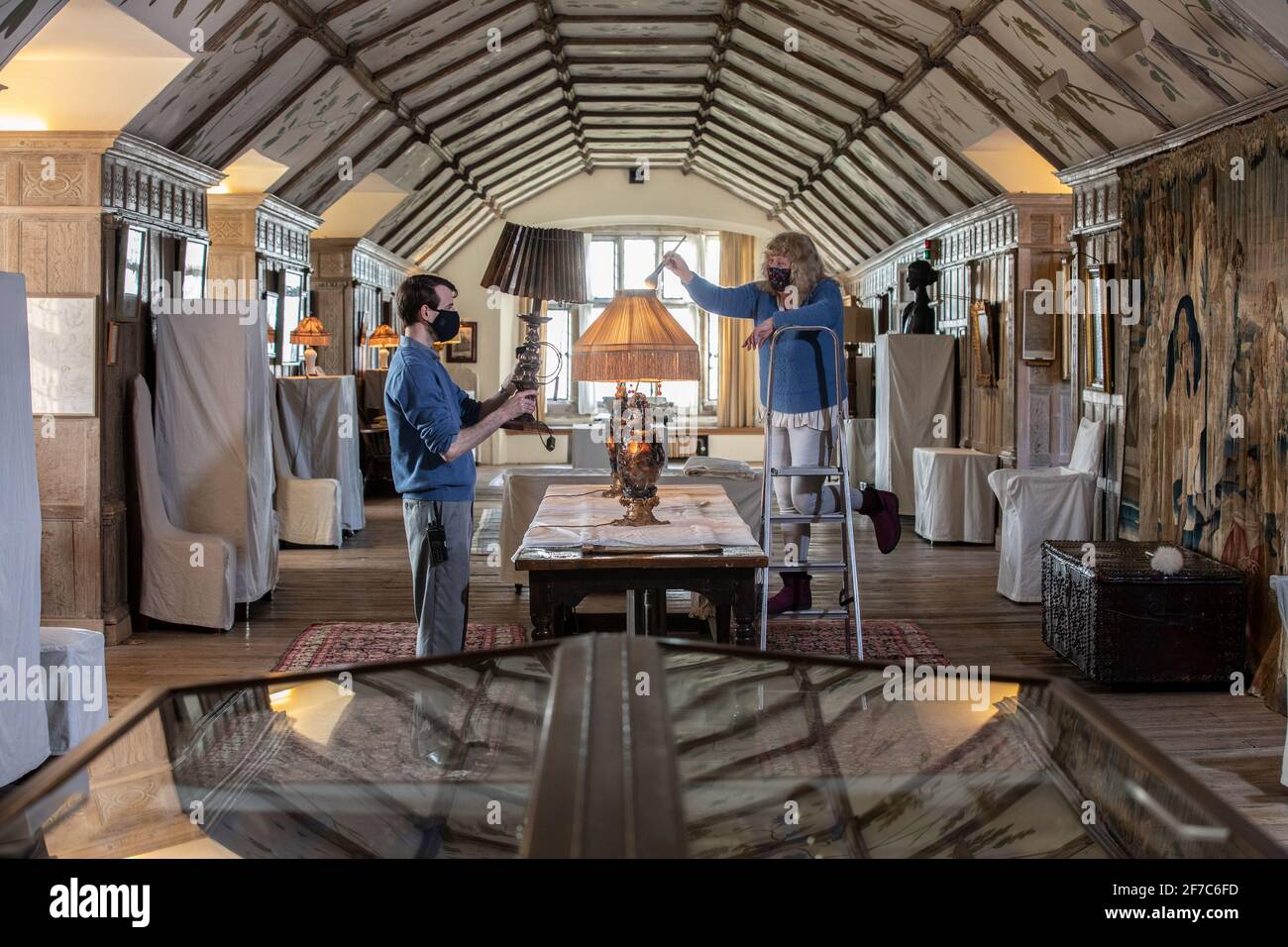 Spring cleaning in the Long Gallery at Parham House & Gardens