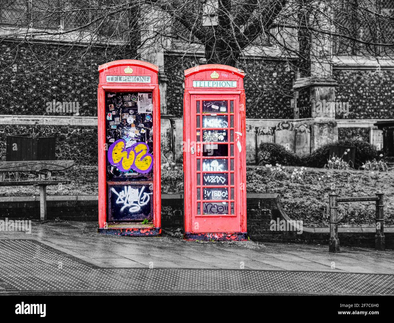 colour popping phone boxes Stock Photo