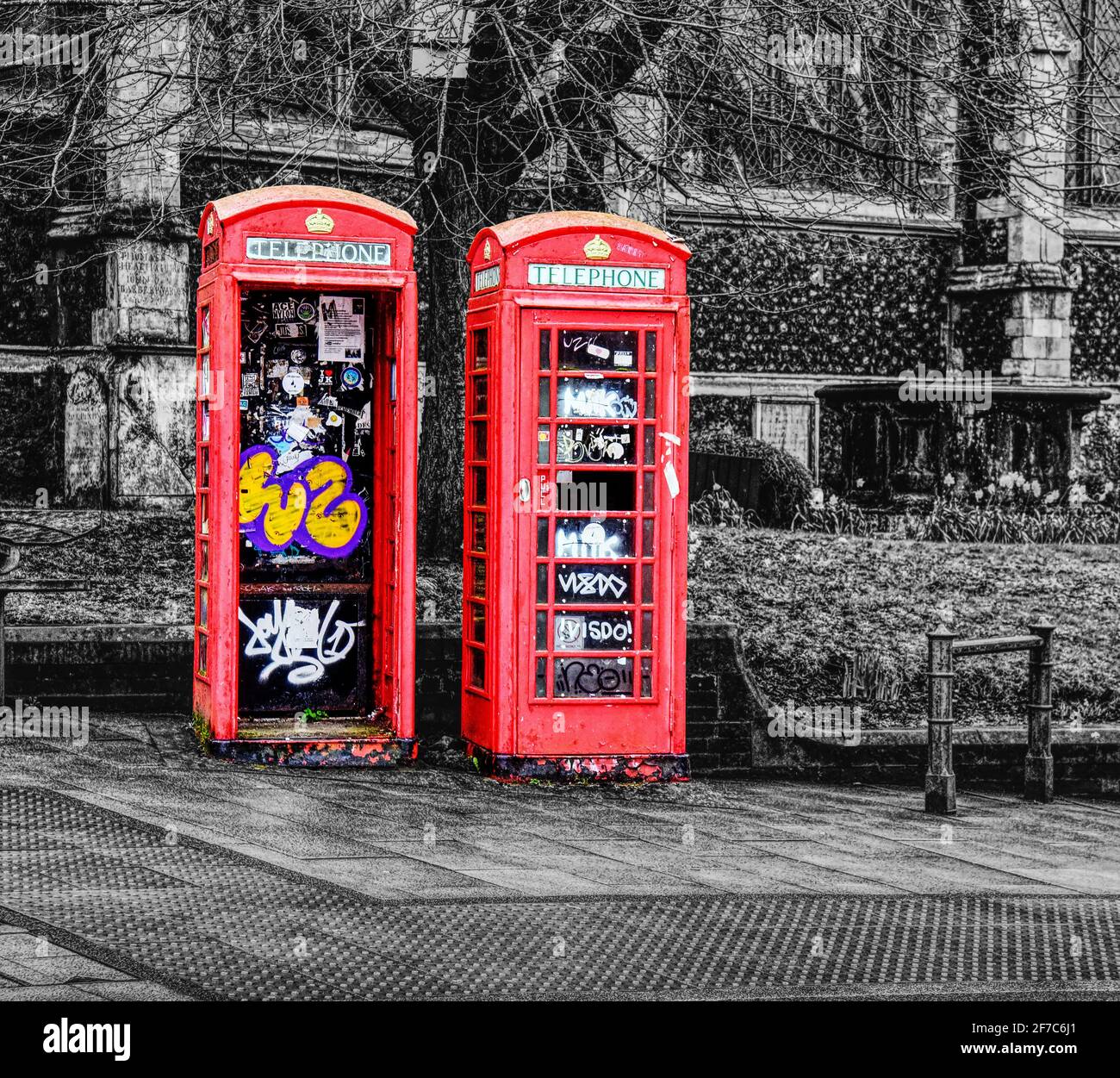 colour popping phone boxes Stock Photo