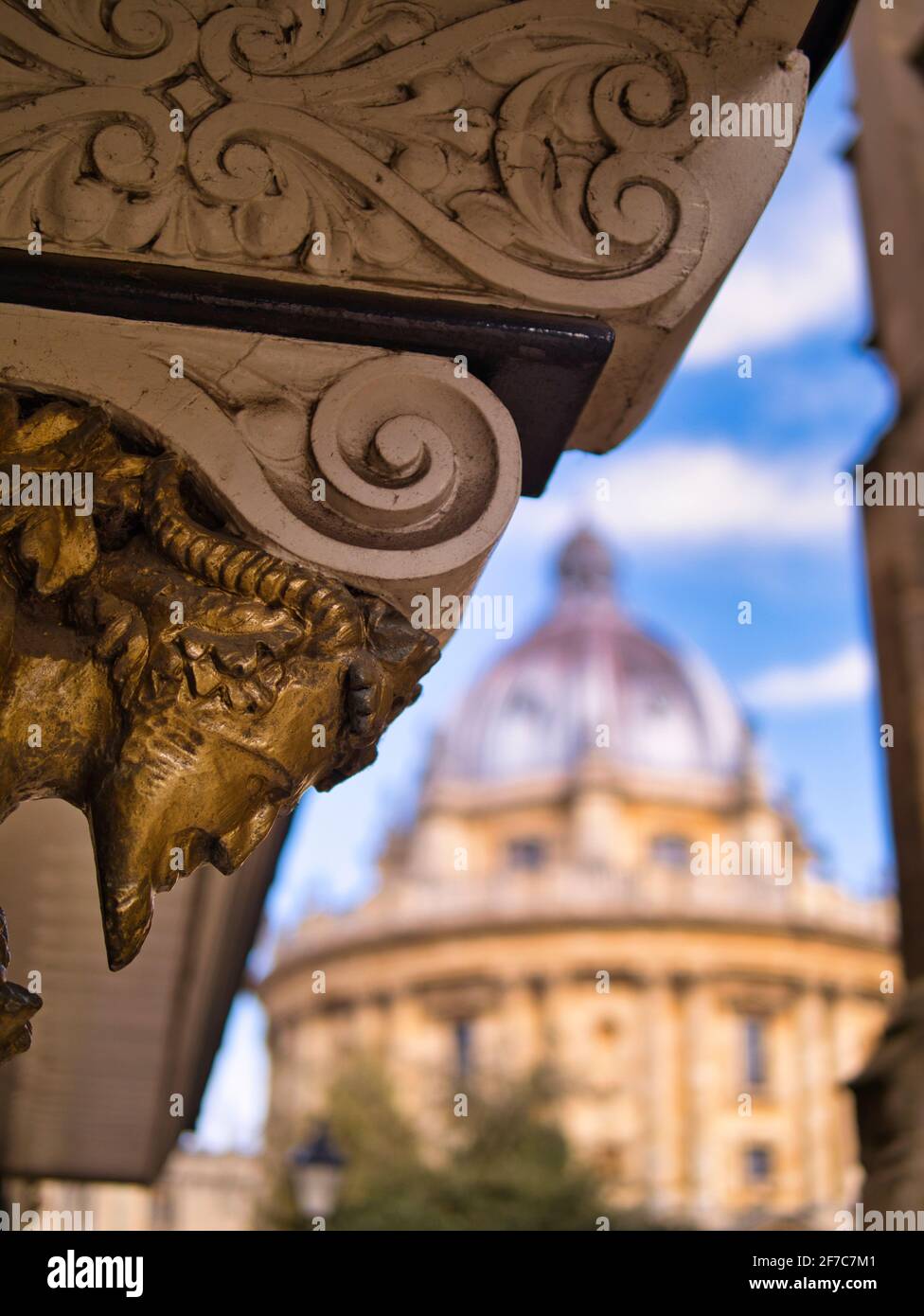Satyr, on Brasenose College, with view of Radcliffe Camera, Radcliffe Square, University of Oxford, Oxford, Oxfordshire, England, UK, GB. Stock Photo