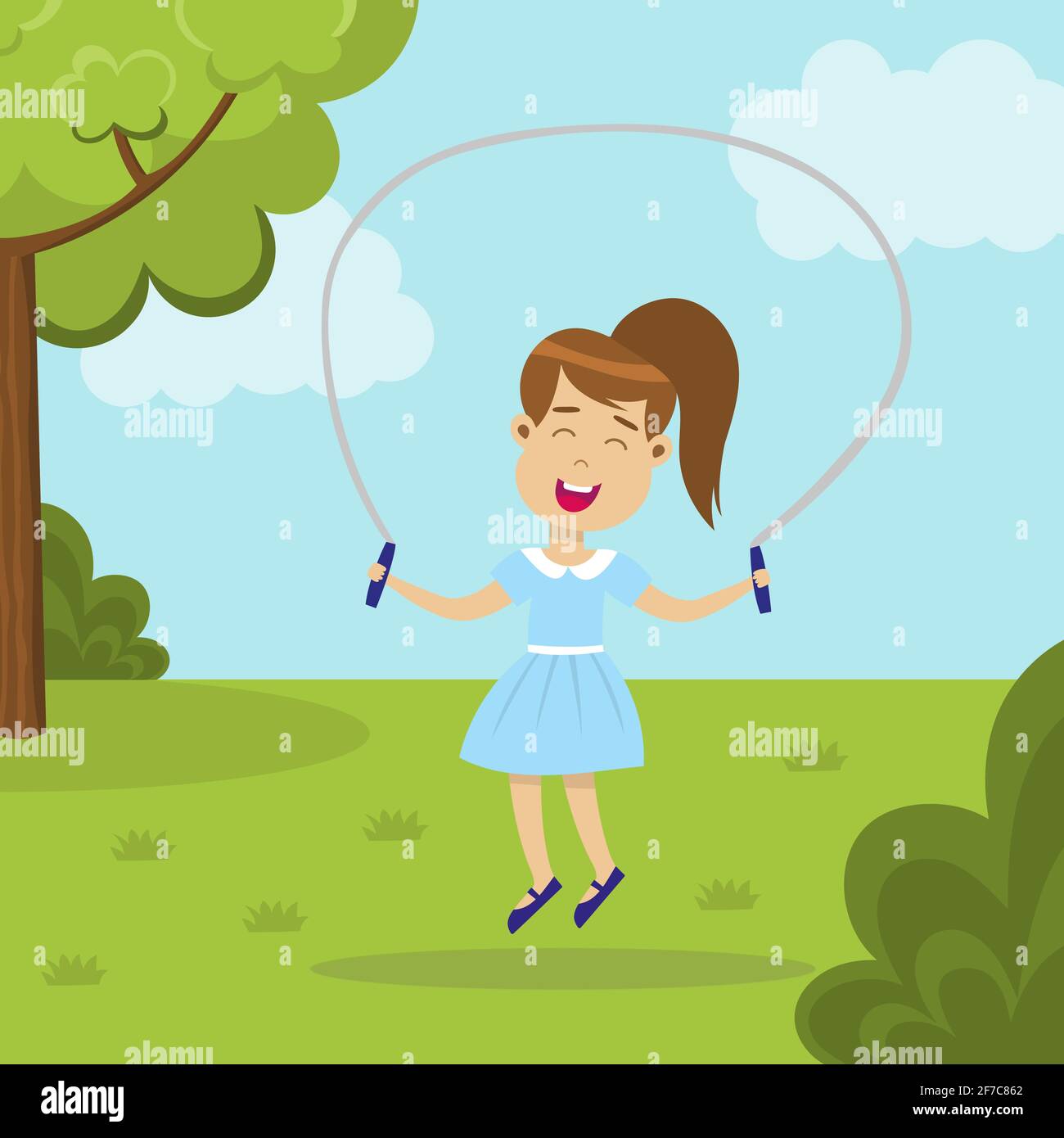 Happy girl jumping rope in the park. Playing kid Stock Vector Image ...