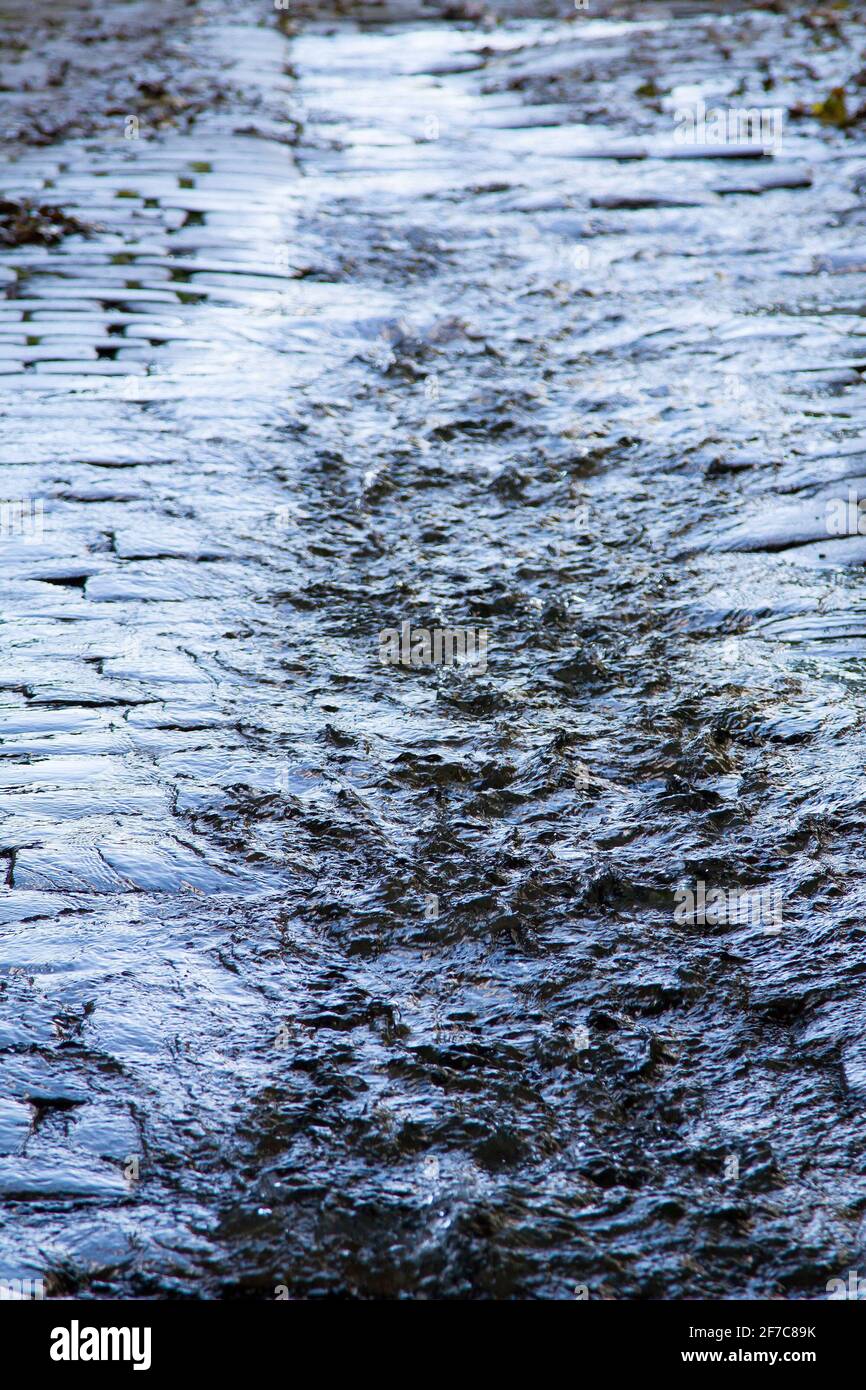 Water flowing over cobble stones Stock Photo