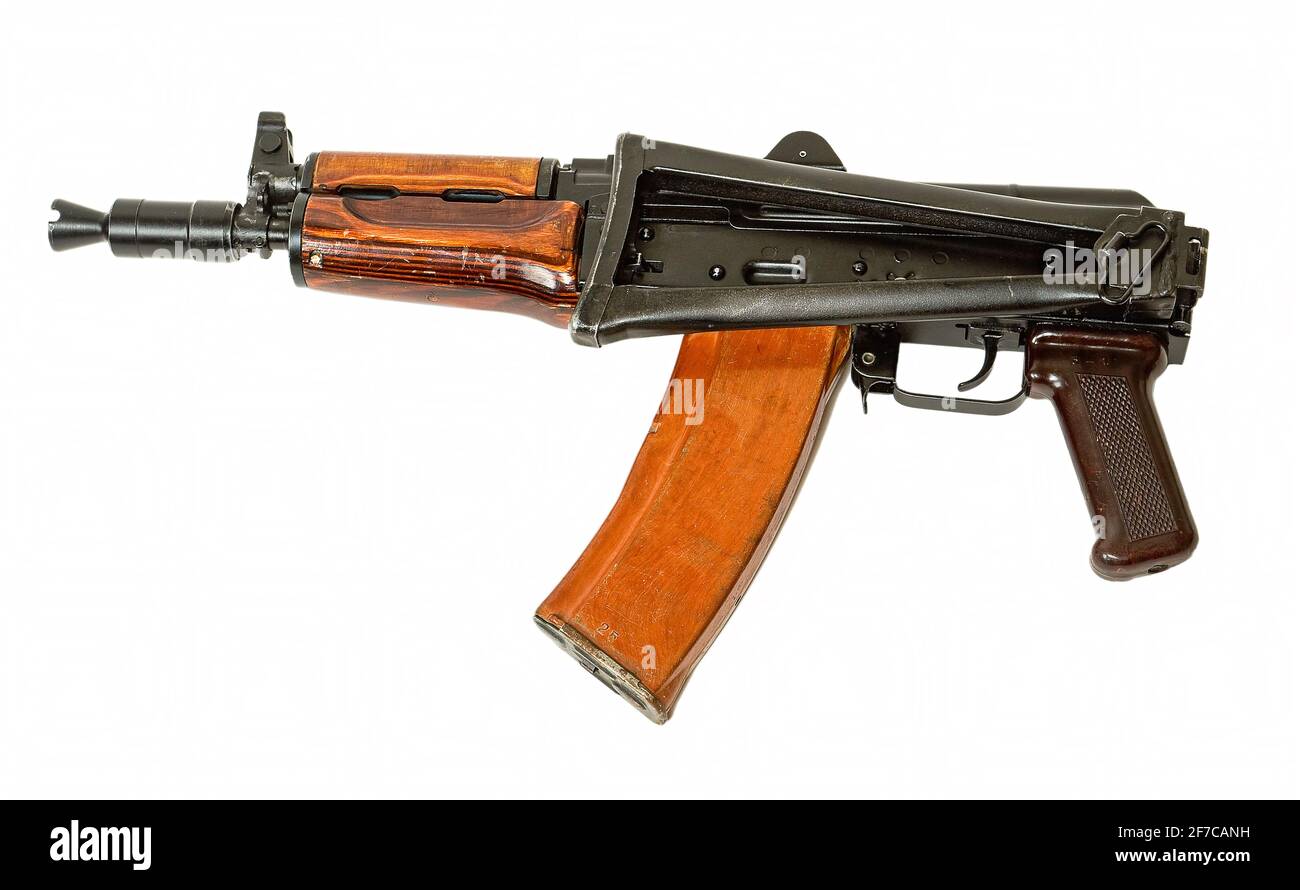 Modern Russian 5.45 mm AKS-74U assault rifle on white background Stock Photo