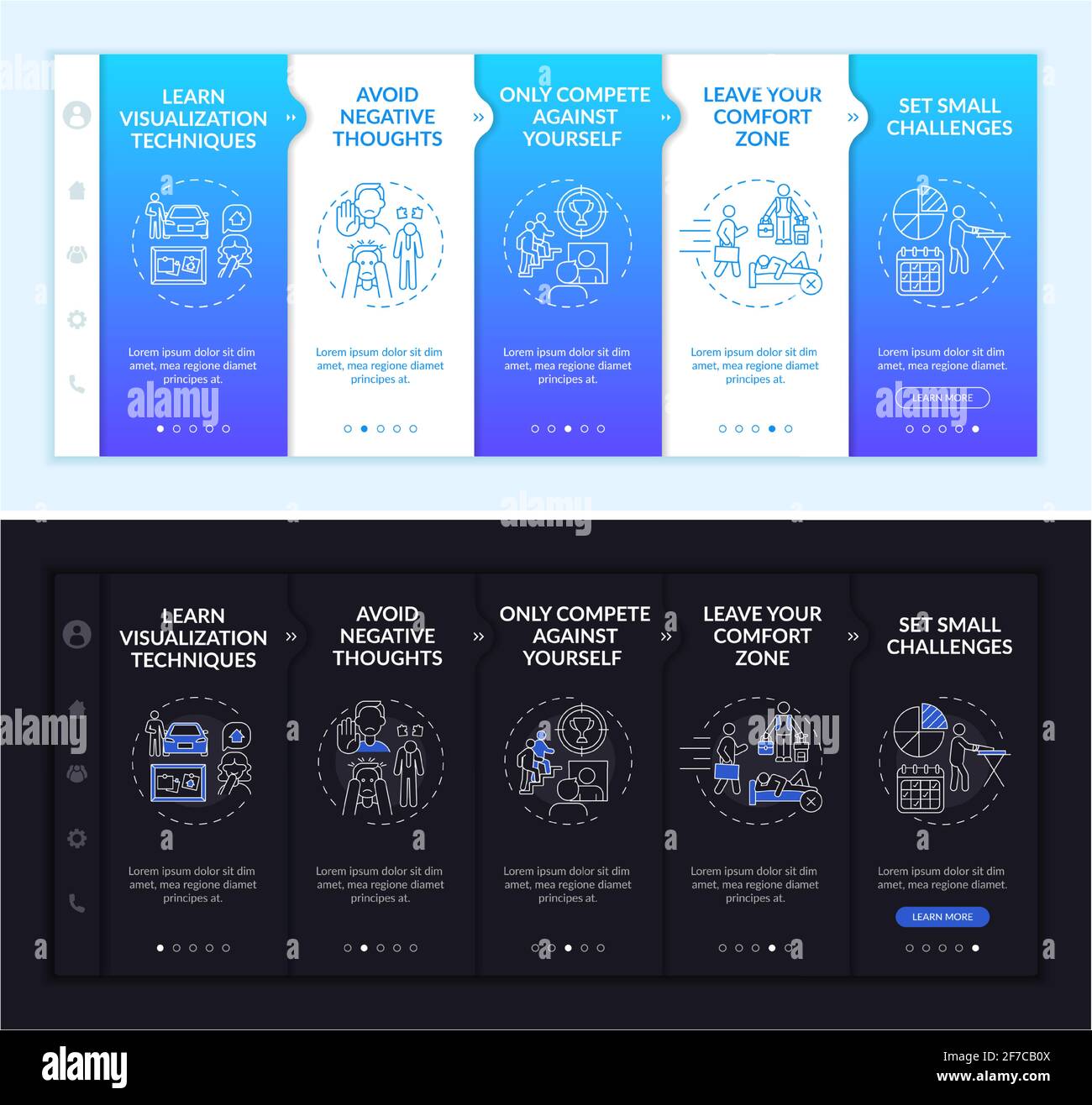 Self-improvement tools onboarding vector template Stock Vector