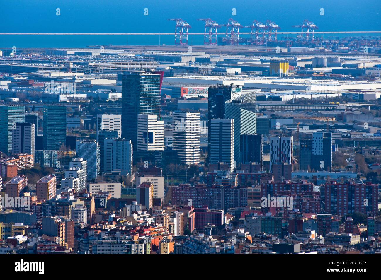 Cityscape. Hospitalet del Llobregat, Barcelona, Catalonia, Spain. Skyscrapers, crowd, buildings, fira, europa, mwc, mobile world congress. Stock Photo