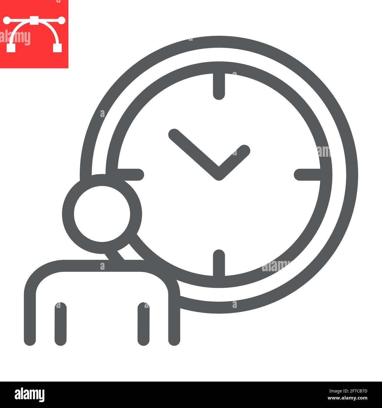 Time managment line icon, person with clock and deadline, working hours vector icon, vector graphics, editable stroke outline sign, eps 10. Stock Vector