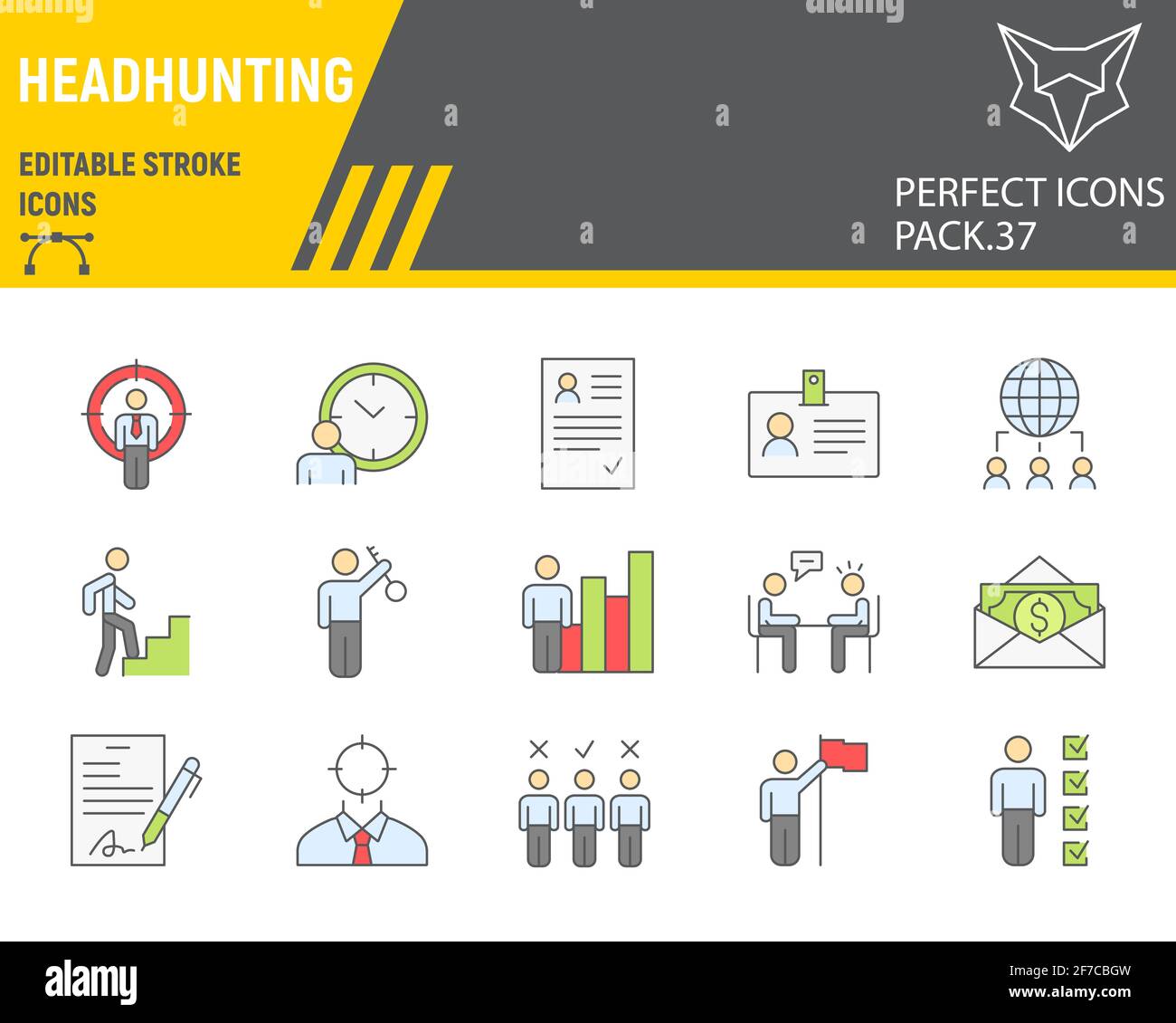 Headhunting color line icon set, head hunting collection, vector ...