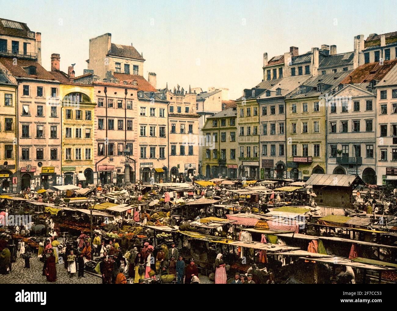 Old part of town, Warsaw, Russia i.e. Warsaw, Poland, circa 1900 Stock Photo
