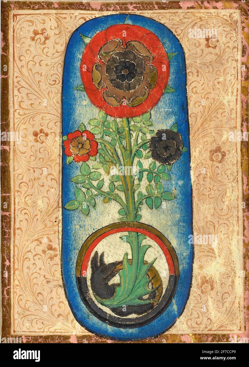 The Flower of Wisdom -  alchemical miniature -1450 – 1475 Stock Photo
