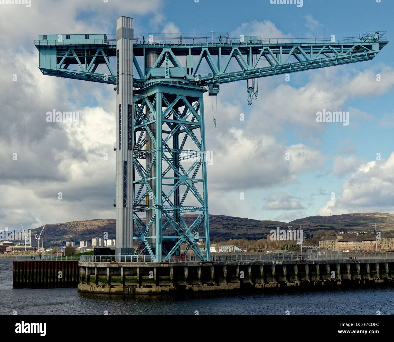 Clydebank, Glasgow, Scotland, UK. 6th  April, 2021. UK  Weather: Sunny Clyde Titan shipbuilding crane overlooking the slipway dock in the now leveled John Brown shipyard builders of the Queen Mary and Elizabeth cunard liners and HMS Hood. Credit: Gerard Ferry/Alamy Live News Stock Photo