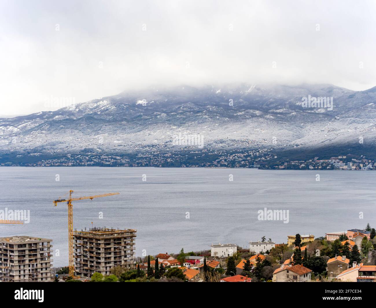 Early Spring snow on Ucka mountain Kvarner bay Rijeka Opatija in Croatia Europe Stock Photo