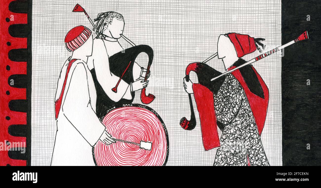 Medieval music hand drawn illustration. Historical dressed musicians ...