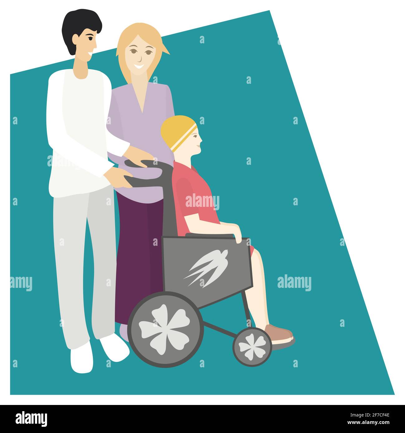 Parents and daughter with disability. limited abilities teenager girl. Diverse families concept. Isolated vector illustration on a white background Stock Vector