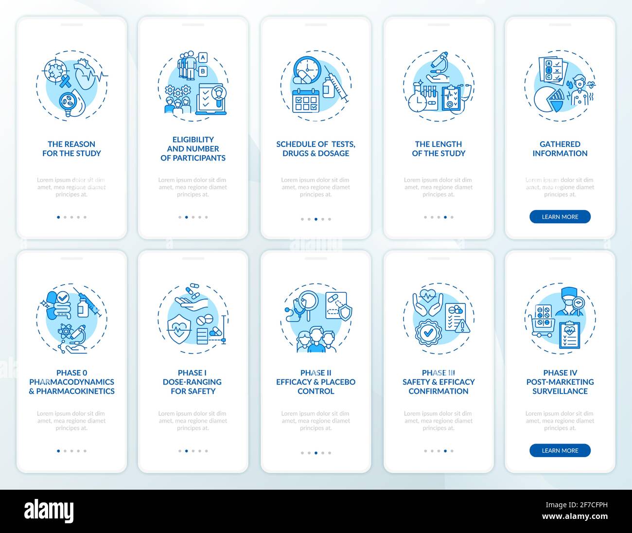 Research studies onboarding mobile app page screen with concepts set ...