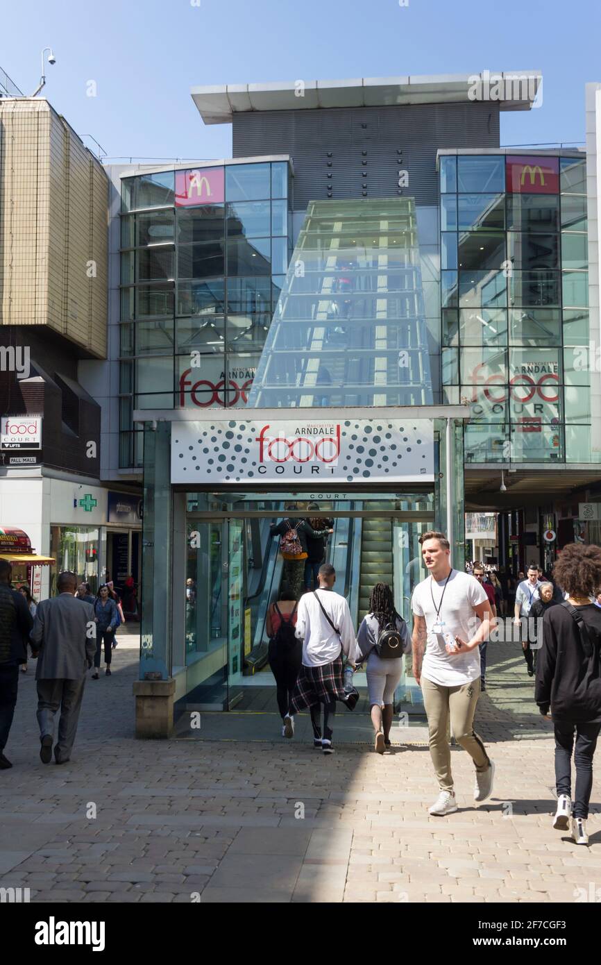 External entrance to the Manchester Arndale food court on Market Street. Stock Photo