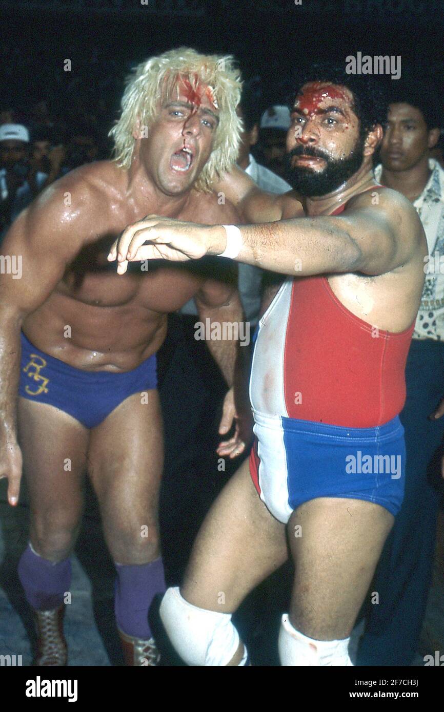 FILE PHOTO** Dominican Wrestler Jack Veneno Has Passed Away. Veneno's claim  to fame was winning against Ric Flair in 1982. Jack Veneno in a match  against Ric Flair at Palacio de los
