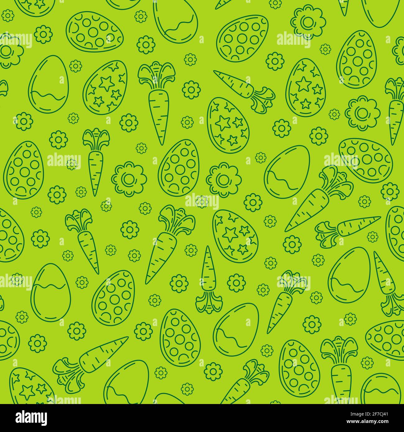 Pattern consisting of Easter eggs, flowers, carrot Stock Vector