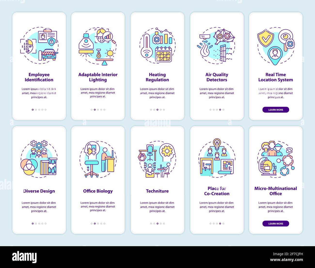 Smart office creation onboarding mobile app page screen with concepts ...