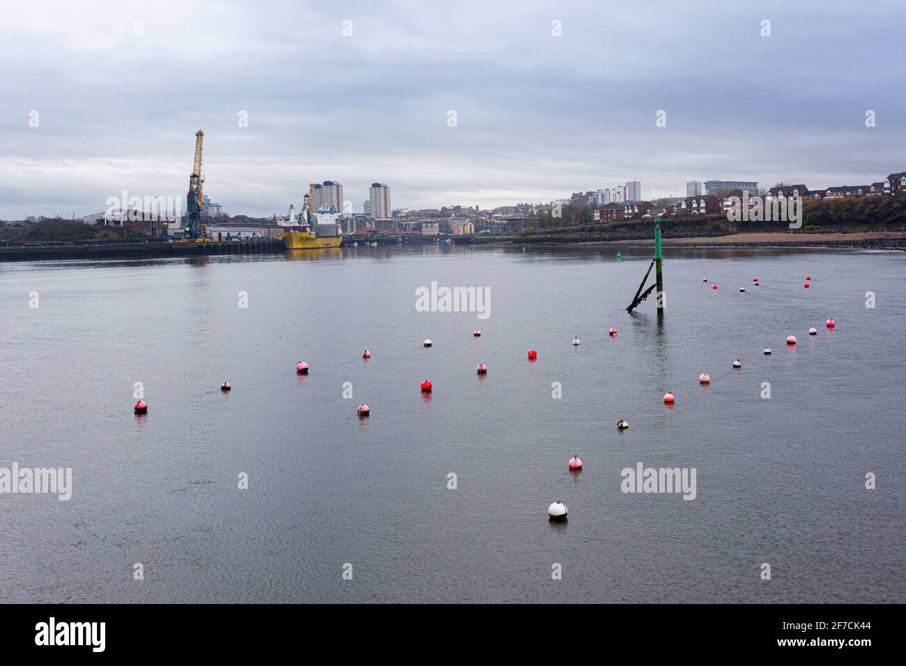 Mooring bouys in the marina on the River Wear at Sunderland, Tyne & Wear UK Stock Photo