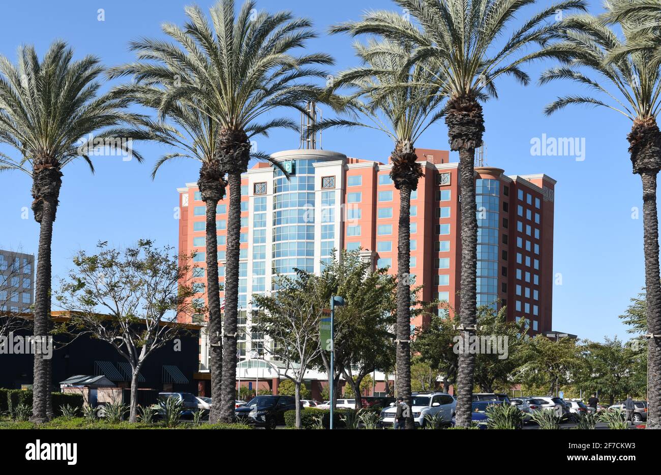 ANAHEIM, CALIFORNIA - 31 MAR 2021: Embassy Suites on Harbor Boulevard in the Anaheim Resort Area. Stock Photo