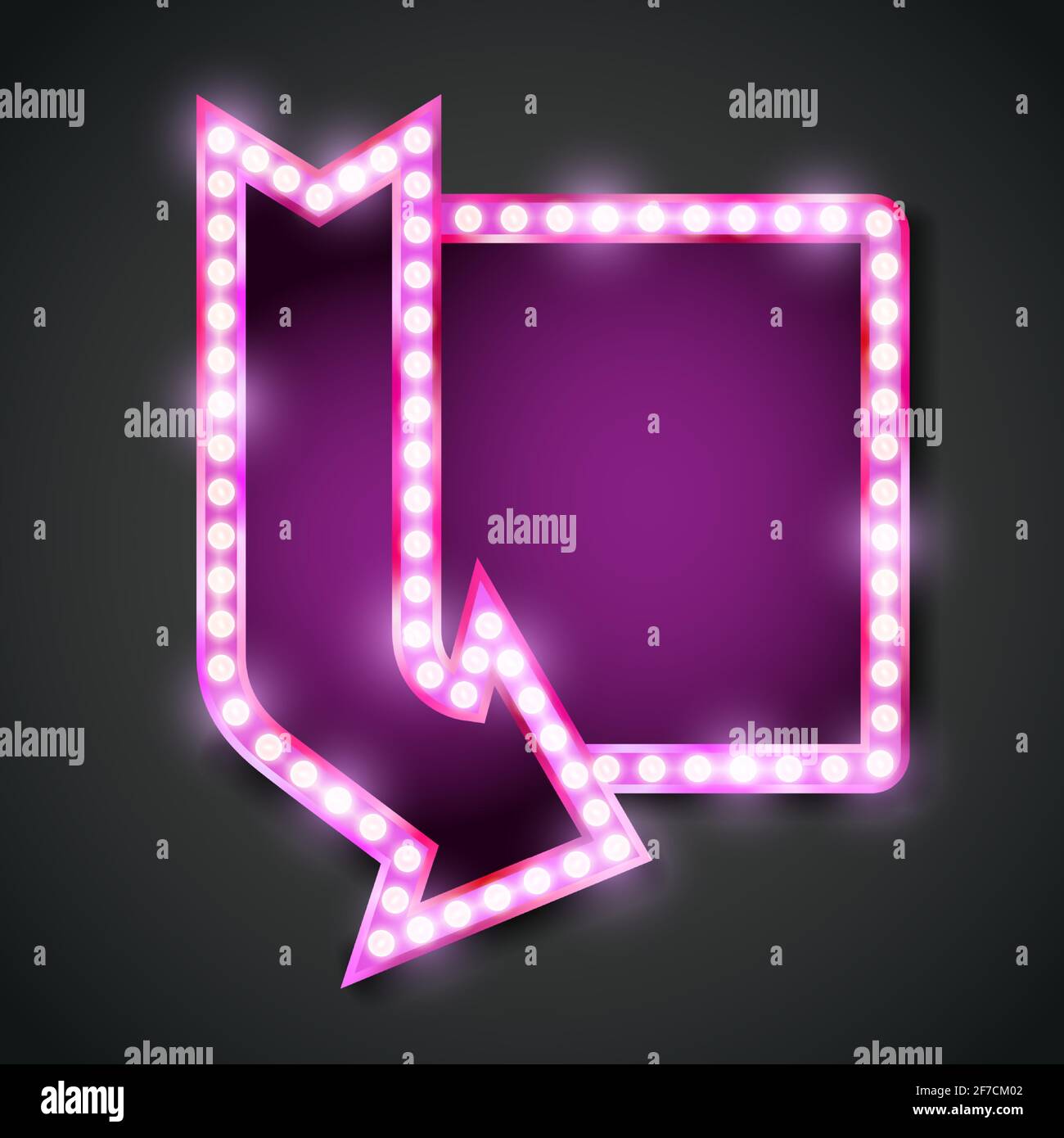 Pink neon violet colored light sign with arrow enter position and place for text Stock Vector