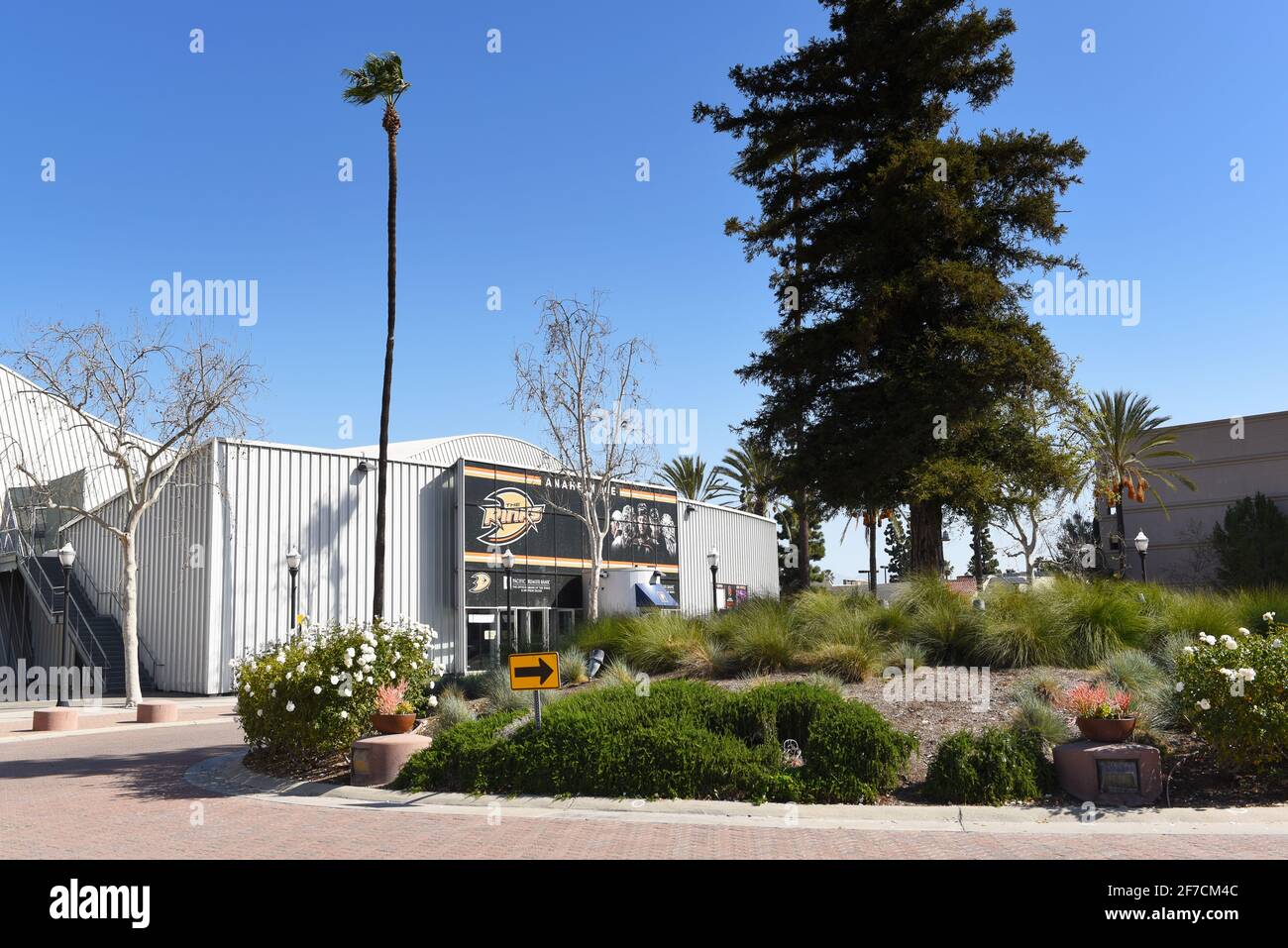 ANAHEIM, CALIFORNIA - 31 MAR 2021: Anaheim Ice is a world class  Ice Hockey and Skating facility and one of the major works of architect Frank Gehry. Stock Photo
