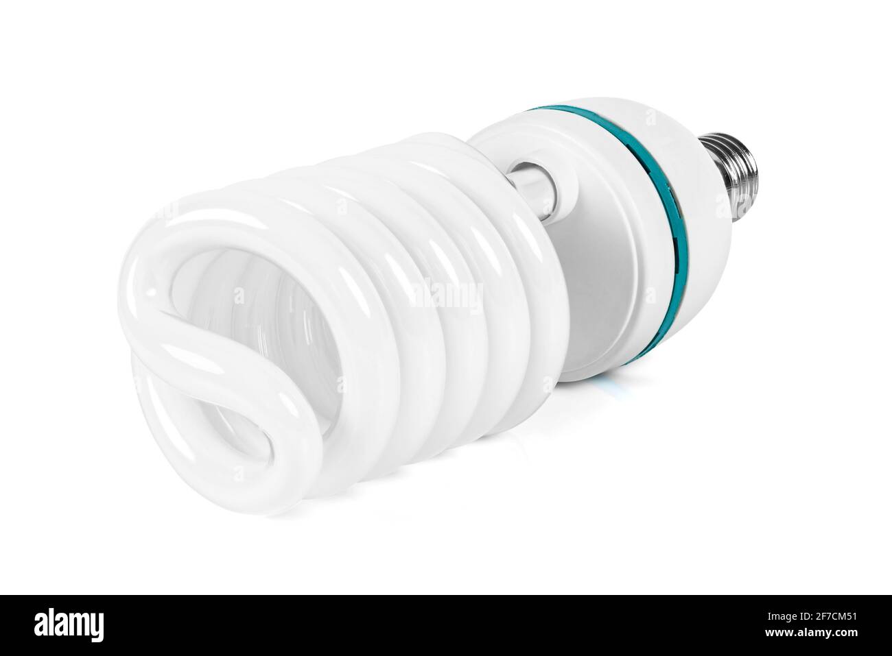 Energy saving fluorescent light bulb isolated on white background with ...