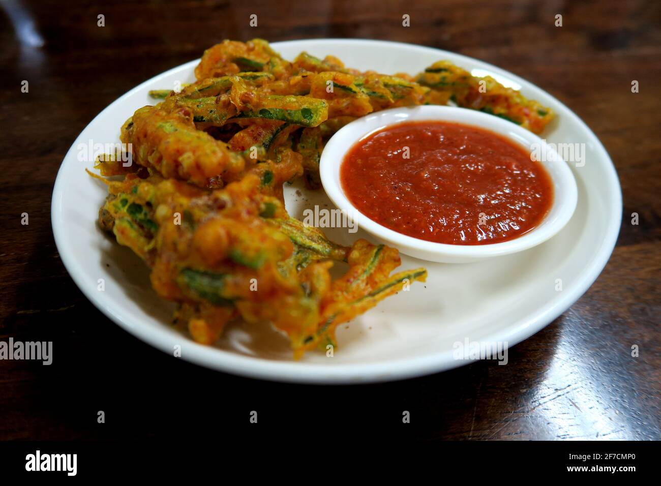 Bhindi (Ladies Fingers)  - Flour Dusted, Spice Dusted and Fried Stock Photo