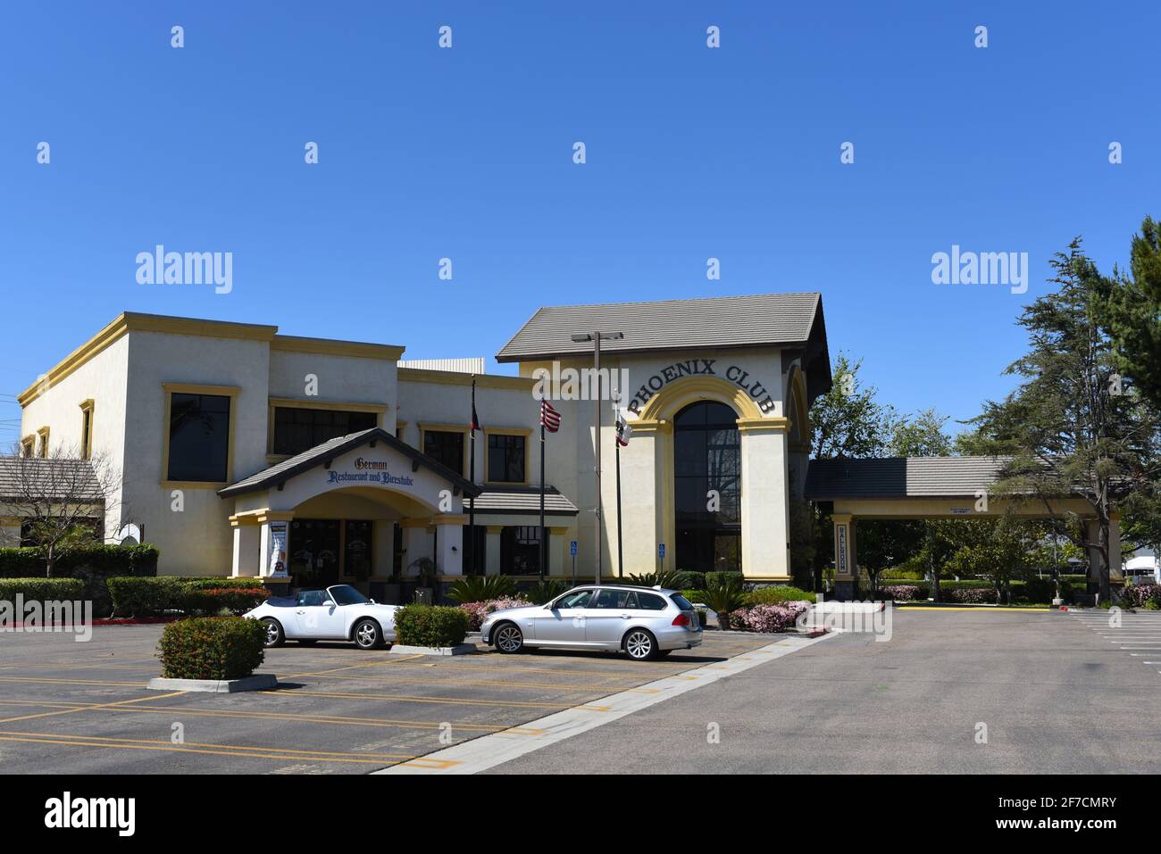 ANAHEIM, CALIFORNIA - 31 MAR 2021: The Phoenix Club, a German restaurant and dance hall featuring authentic Bavarian food and imported beers. Stock Photo