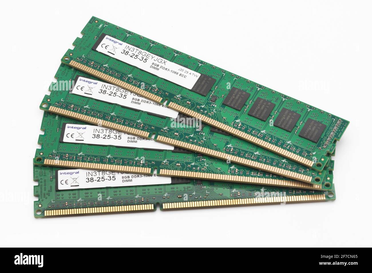 Four strips of Integral 8GB DIMM ram. Stock Photo