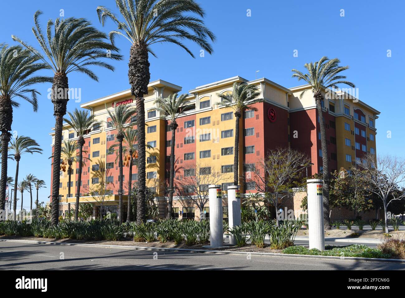 GARDEN GROVE, CALIFORNIA - 31 MAR 2021: Sheraton Hotel on Harbor Boulevard int he Anaheim Resort Area. Stock Photo