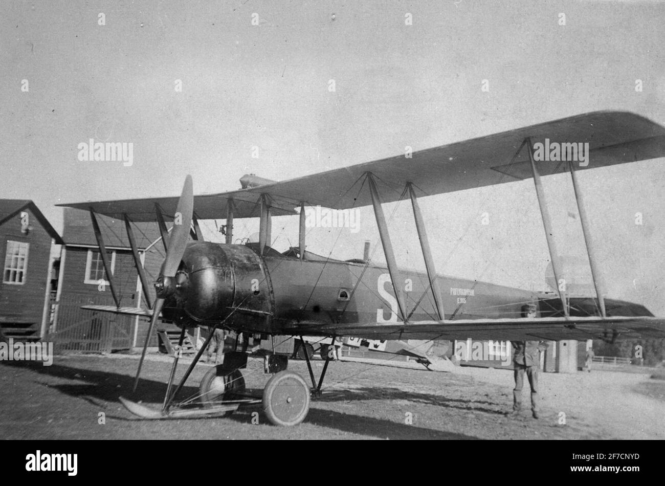 Airplane AVRO 504K on Malmen, 1919 . Civil aircraft of type AVRO 504K on Malmen, 1919. Registration number S-AAD. Airline company workshops made review on this aircraft belonging to Herrström. Stock Photo