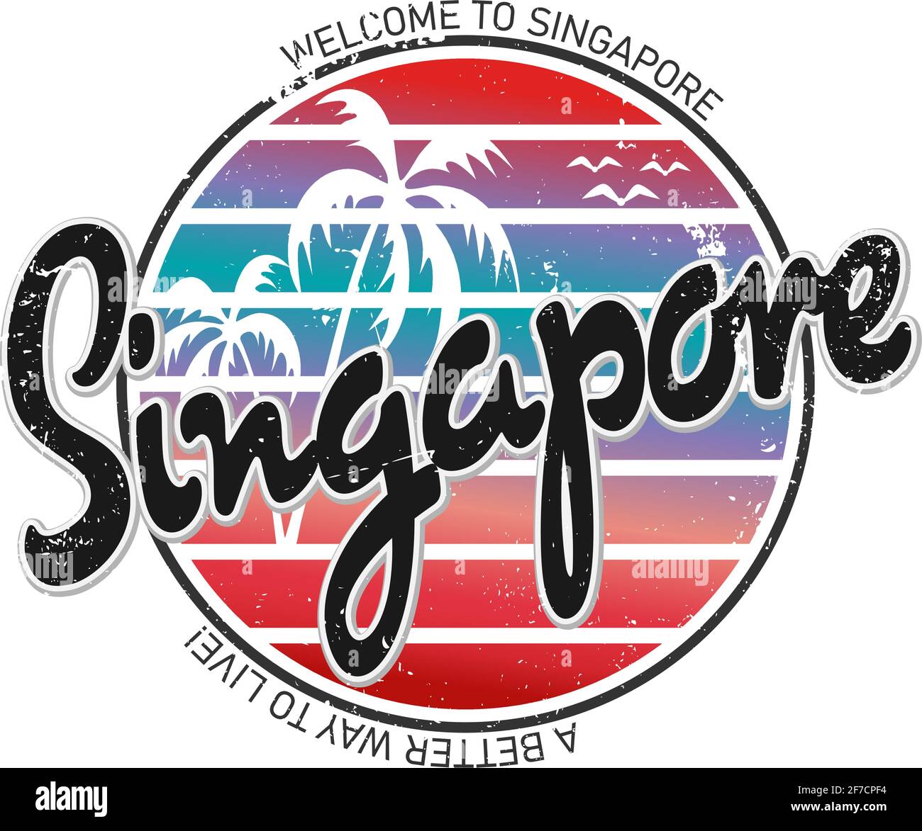 Vector summer illustration of Singapore. Bright colored, flat, round illustration. Perfect for post, article, sticker, t shirts and cups Stock Vector
