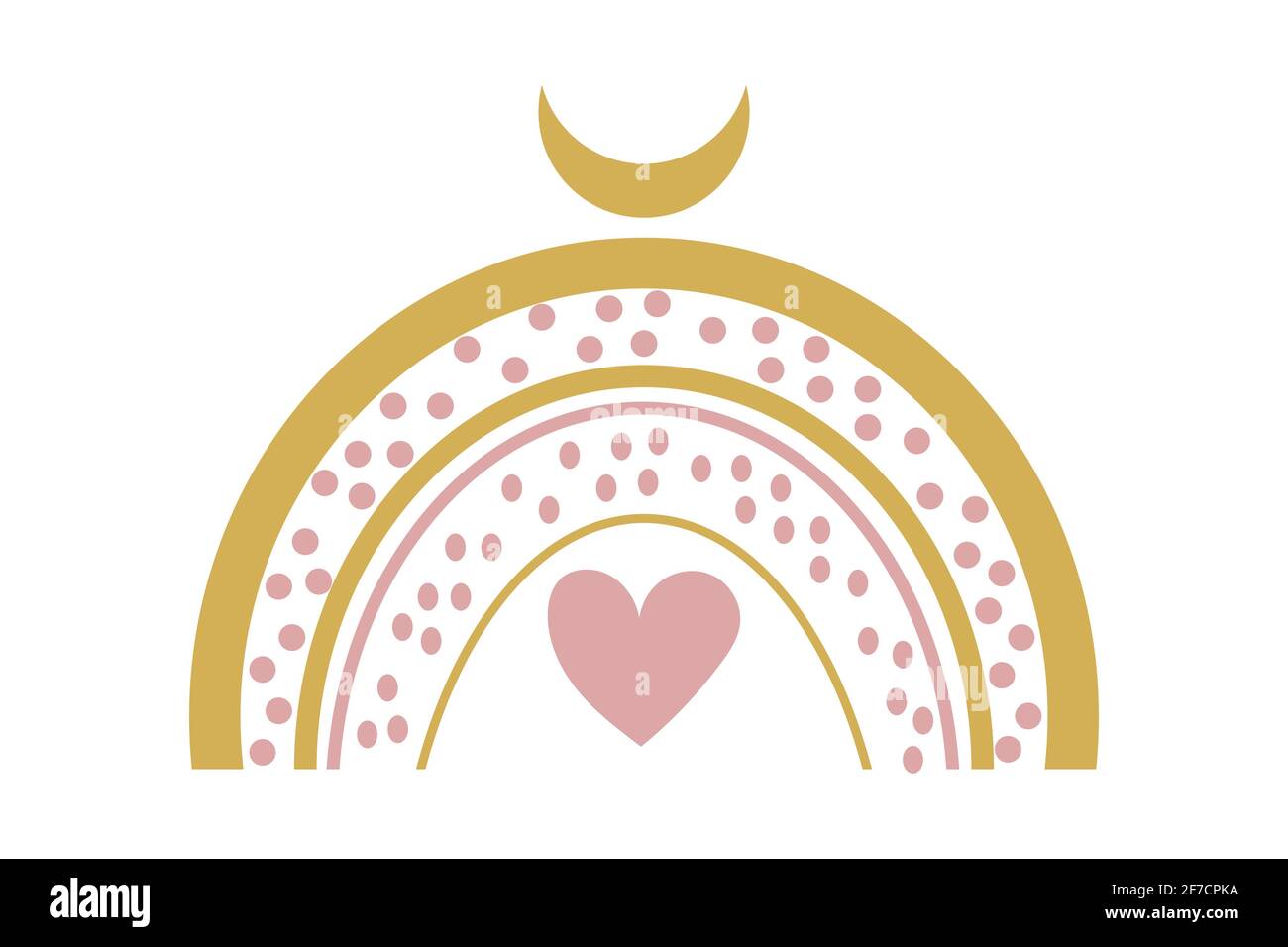 Cute baby boho rainbow with abstact moon and heart in scandinavian style, lovely decoration isolated on white background. Pastel colors, baby shower, nursery stock vector illustration Stock Vector