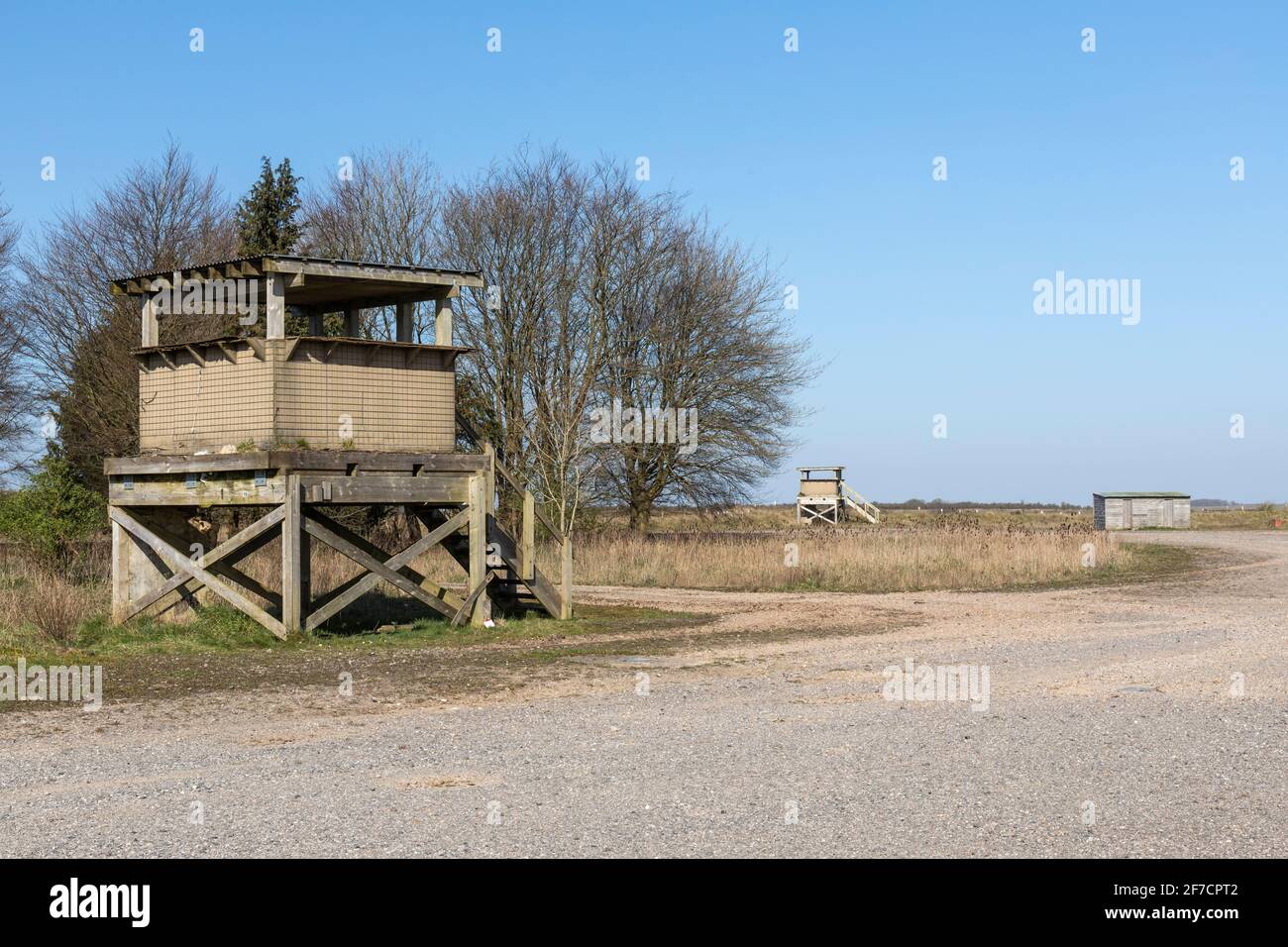 Military lookout posts near Imber village on MOD military training ground, Salisbury Plain, Wiltshire, England, UK Stock Photo