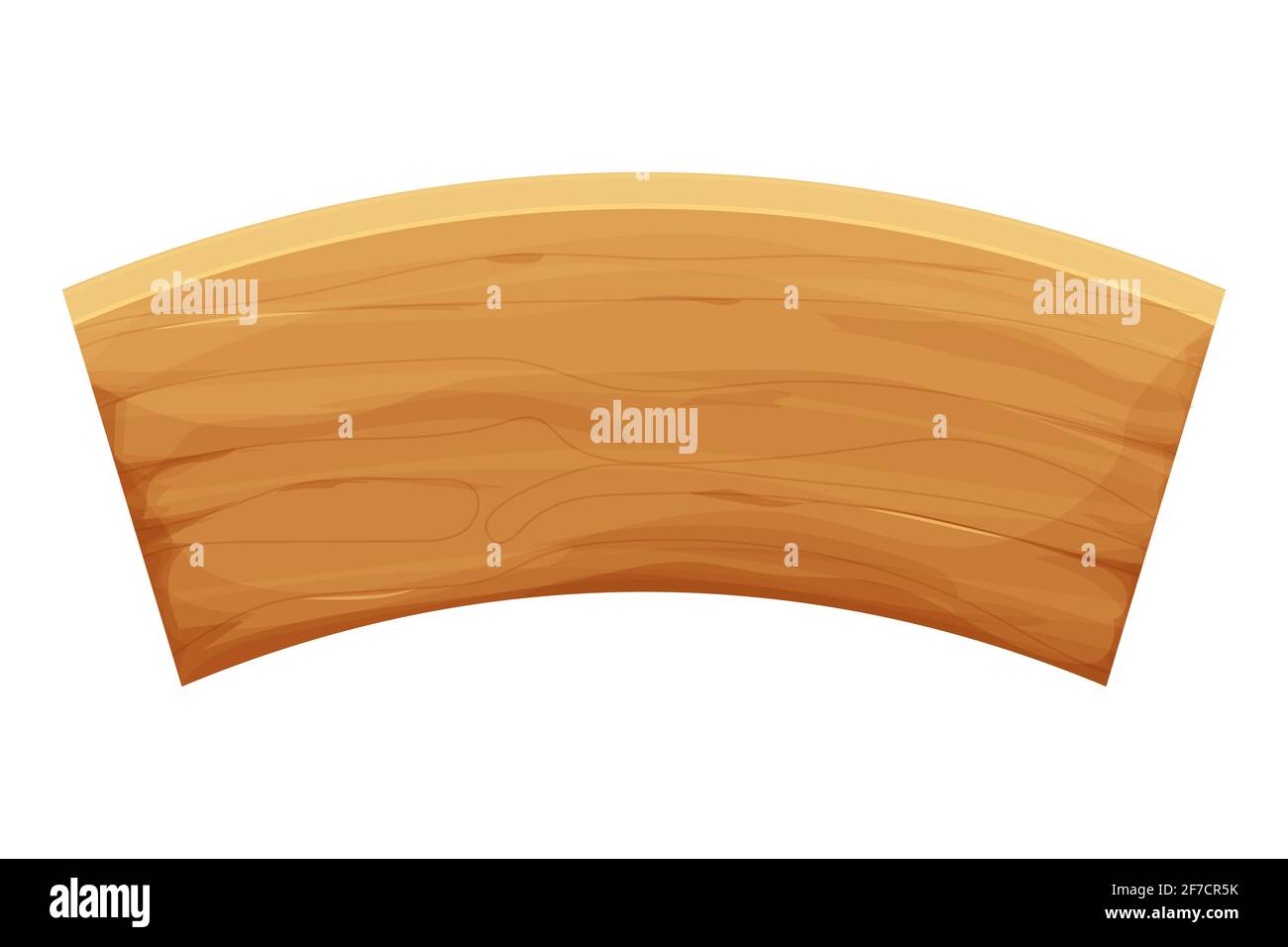 Wood banner, curved plank in cartoon style, empty, menu template isolated on white background stock vector illustration. Ui asset design, textured, detailed graphic object. . Stock Vector illustration Stock Vector