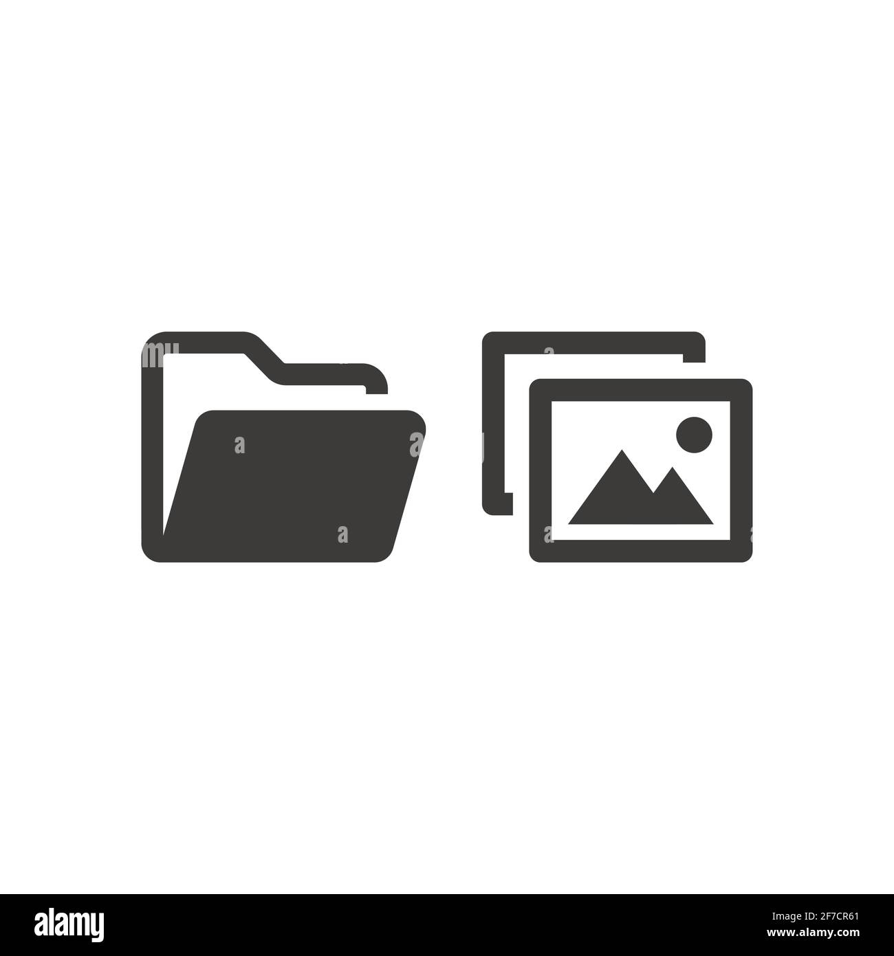 Folder and picture file web vector icon set. Photo or image file black symbol. Stock Vector