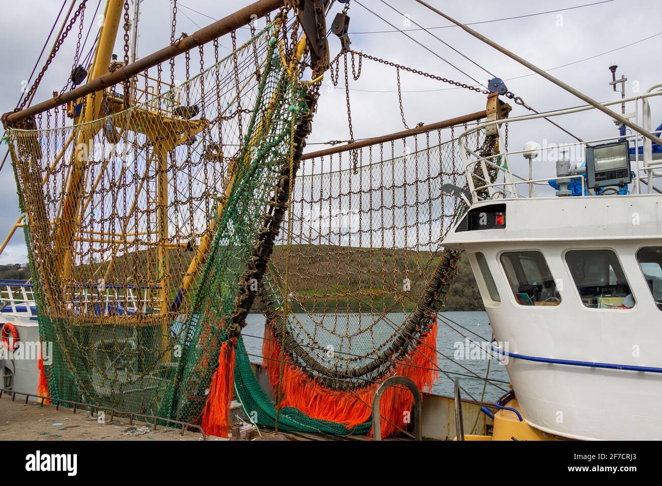 Beam Trawler with trawl gear raised. Stock Photo