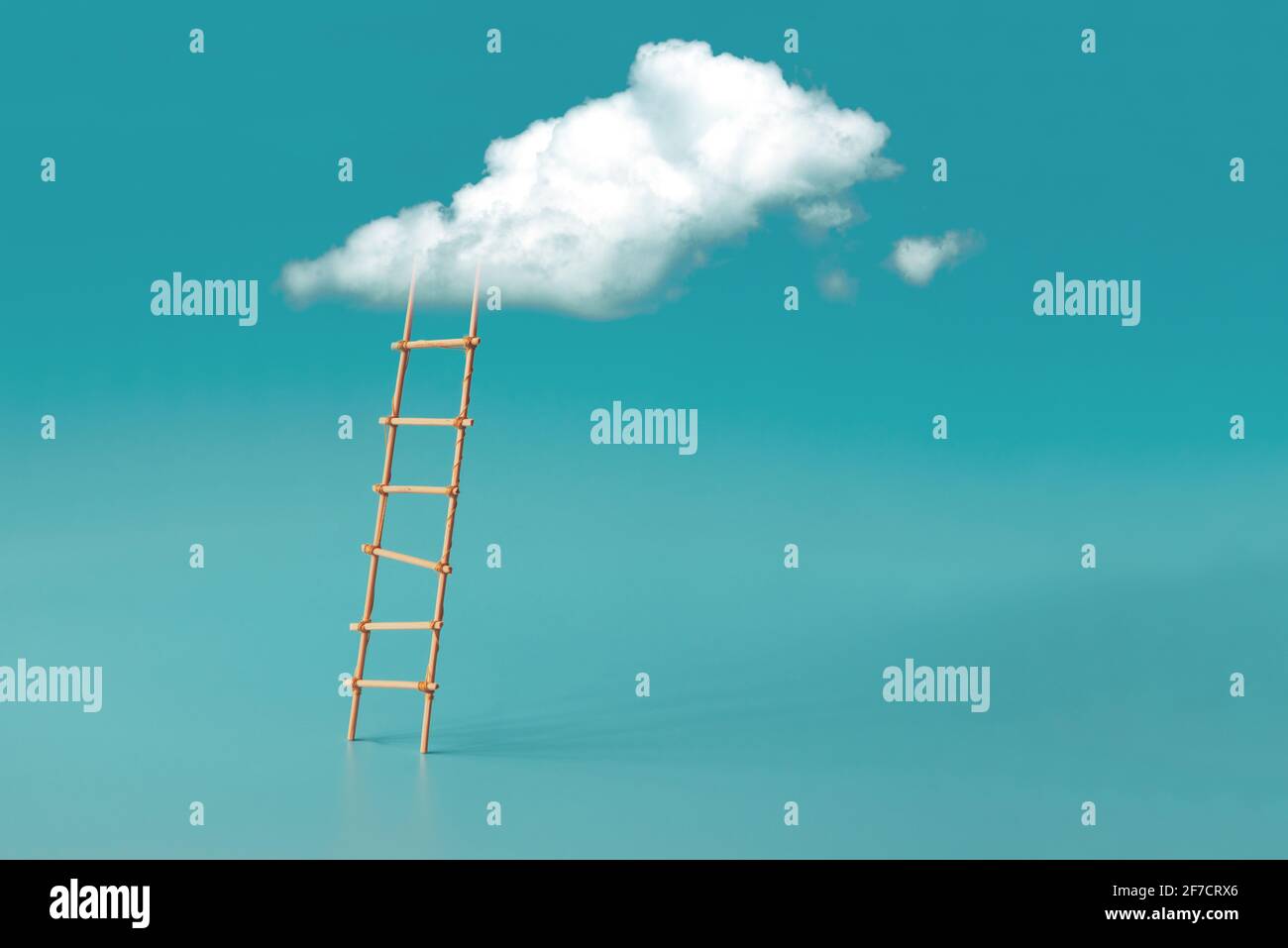 Stepladder into clouds on blue background. Growth or  development concept. Stock Photo