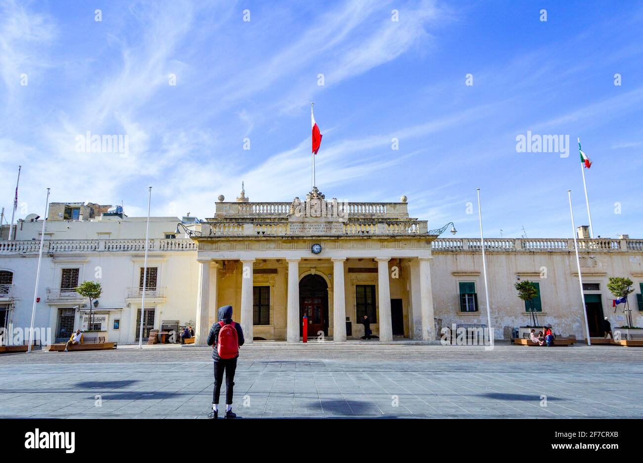 Valletta, Malta, Feb 27, 2020. Grandmaster Palace Courtyard at Valletta Malta in a sunny day. Stock Photo