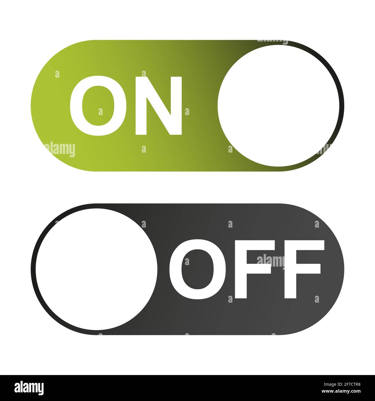 On and Off switch color buttons isolated on white background for app ...