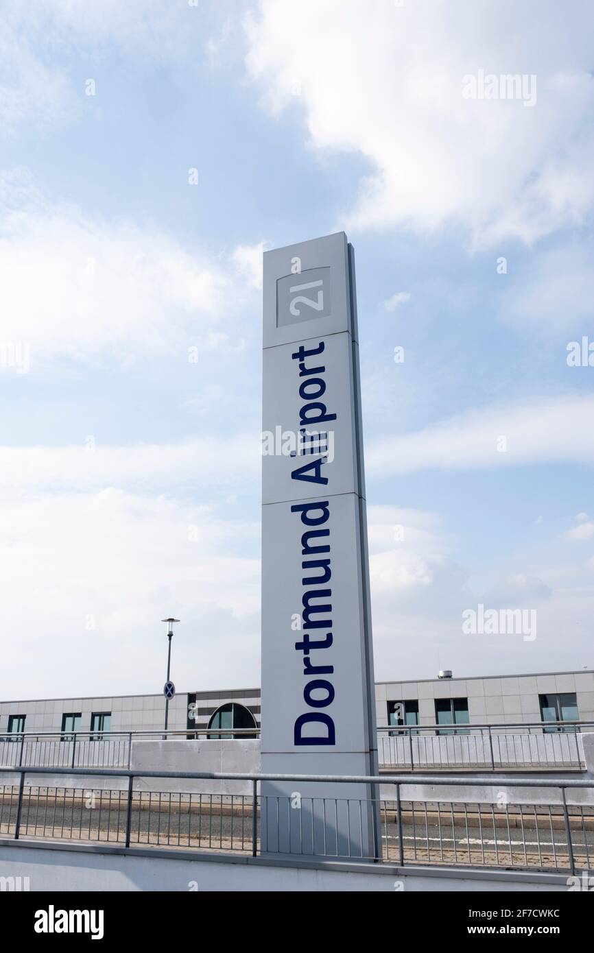 Sign Dortmund Airport, Ruhr Area, North Rhine-Westphalia, Germany, Europe Stock Photo
