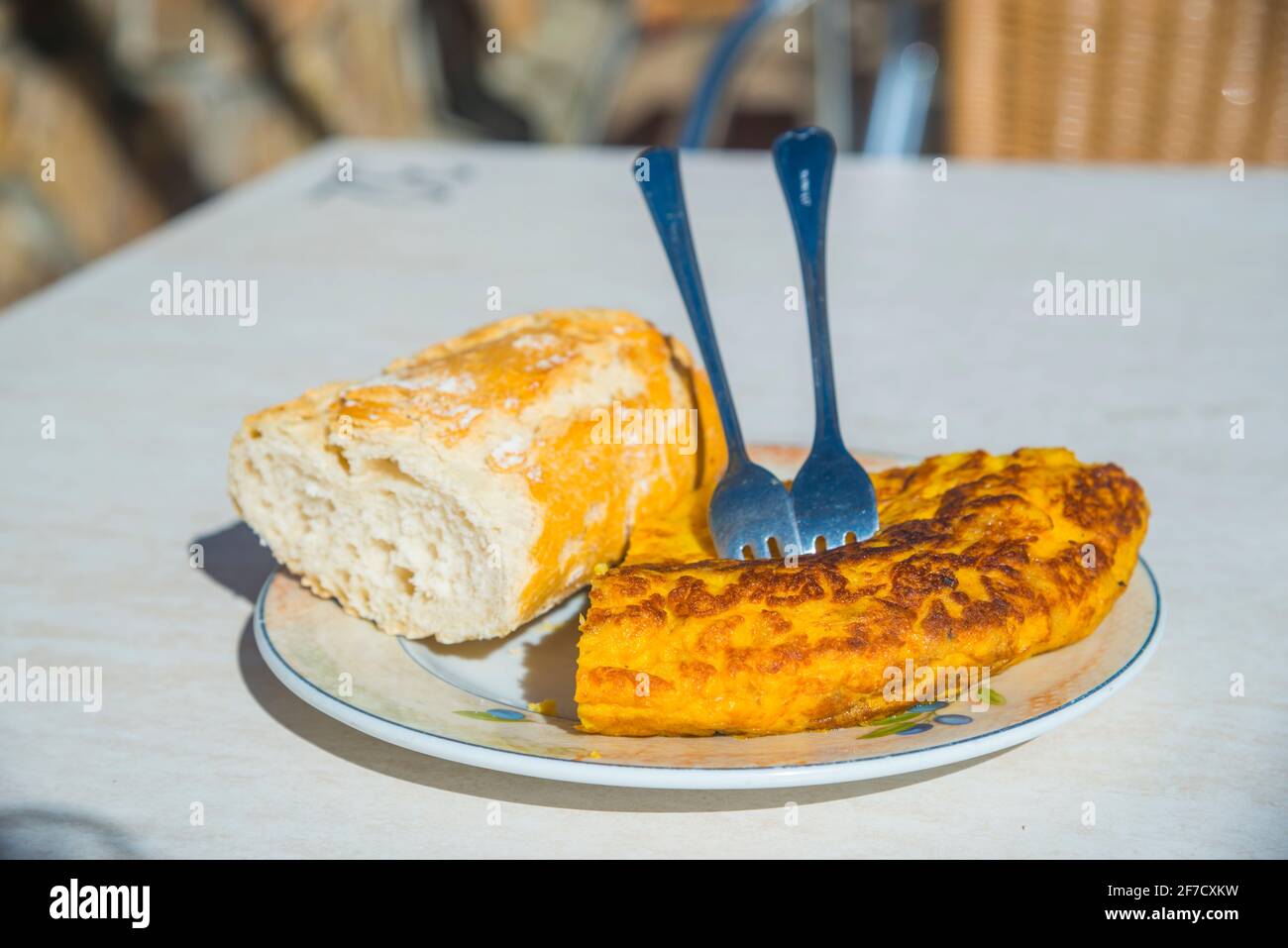 Spanish omelet, Pincho de tortilla. Spain. Stock Photo
