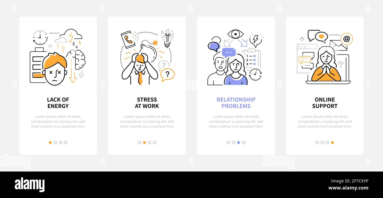 Psychological problems modern line design style web banners with copy space for text. Carousel