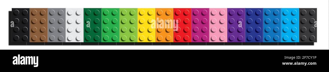 Row of multicolored building bricks Stock Photo
