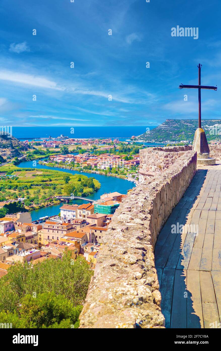 Bosa (Sardinia, Italy) - A view of the touristic and charming colorful old town in the marine coast of Oristano, one of the most beautiful on Sardegna Stock Photo